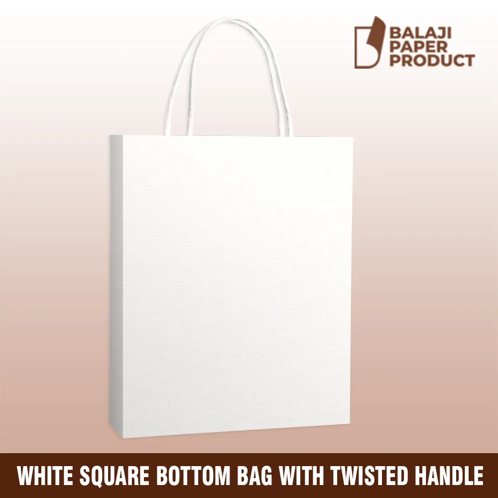 White Square Bottom Bag With Twisted Handle