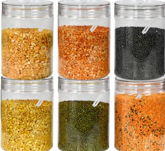 Tiffany Plastic Containers For Kitchen Storage With Spoon | BPA-Free, Stackable Jars | Set Of 6 (1000 Ml)