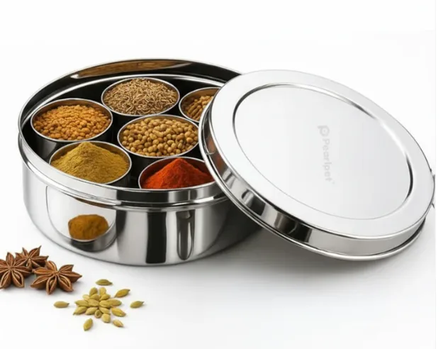 Masala Box With Steel Lid | 7 +1 Stainless Steel Cups & Spoon
