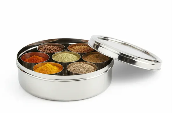 Masala Box Stainless Steel | 7 +1 Stainless Steel Cups & Spoon | See-Through Lids