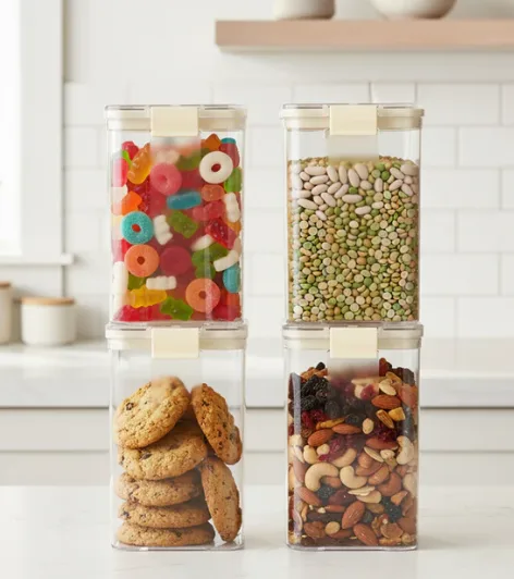 Pearlpet Click N Seal Kitchen Storage Container Set Of 4 Pcs (1200 Ml Each, Plastic, Square Shape)