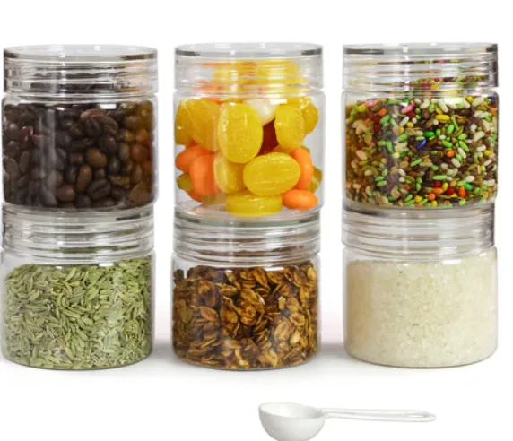 Tiffany Plastic Containers For Kitchen Storage With Spoon | BPA-Free, Stackable Jars | Set Of 6 (200ml)