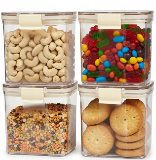 Pearlpet Click N Seal Kitchen Storage Container Set Of 4 Pcs (700 Ml Each, Plastic, Square Shape)