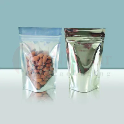One Side Silver, One Side Transparent Standup Zipper Pouch